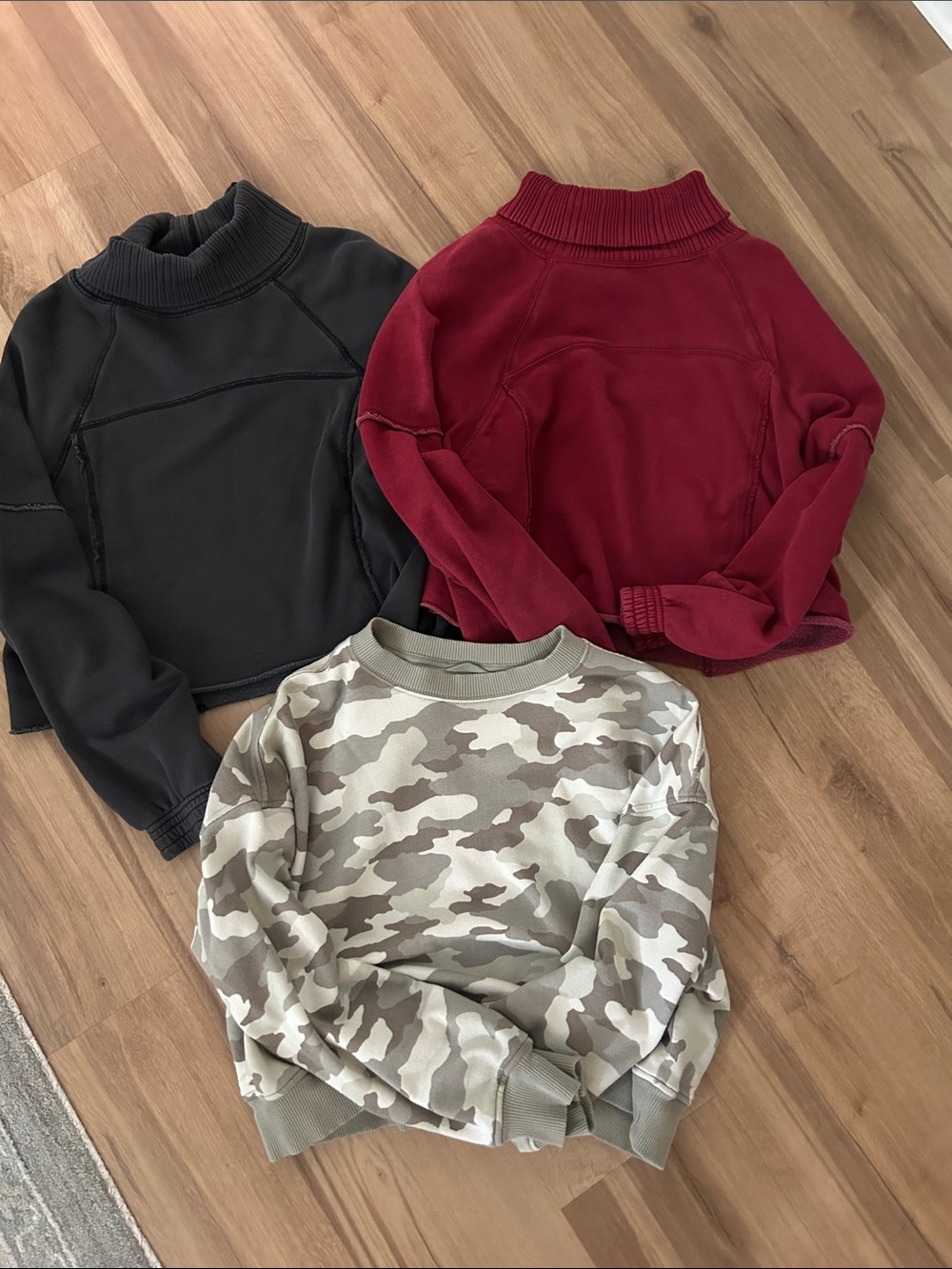 aerie Women's Sweatshirt Trio - Black, Burgundy, Camo Olive